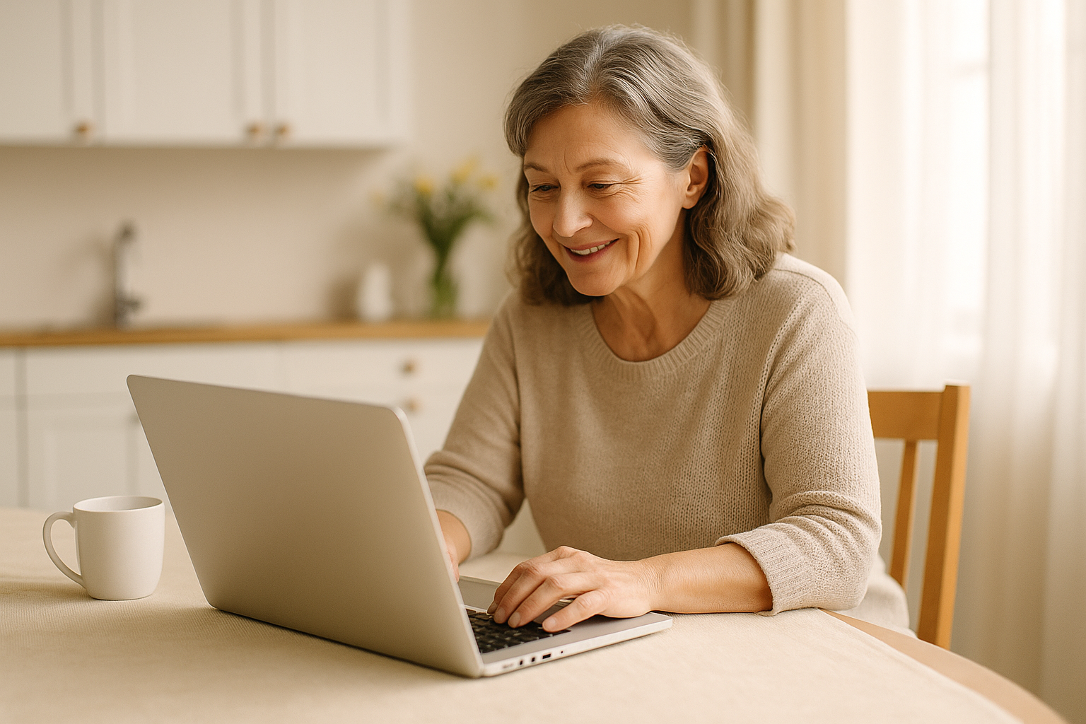 Seniorin lernt am Laptop