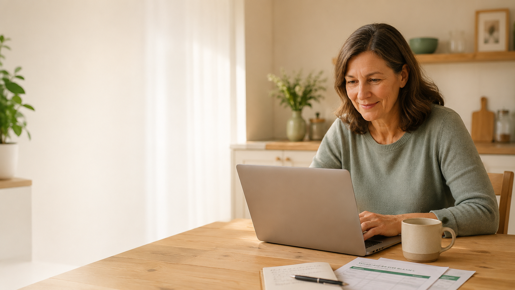 Angehörige Person bereitet zu Hause den Pflegegrad-Antrag am Laptop vor
